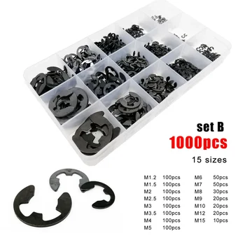 580/1000 Stuks M1.2 M1.5 M2 M3 M4 M5 M6 M8 M8 M10 M12 M15 Zwart Koolstofstalen As Externe Borgring E Clip Snap Circlip Wasmachine