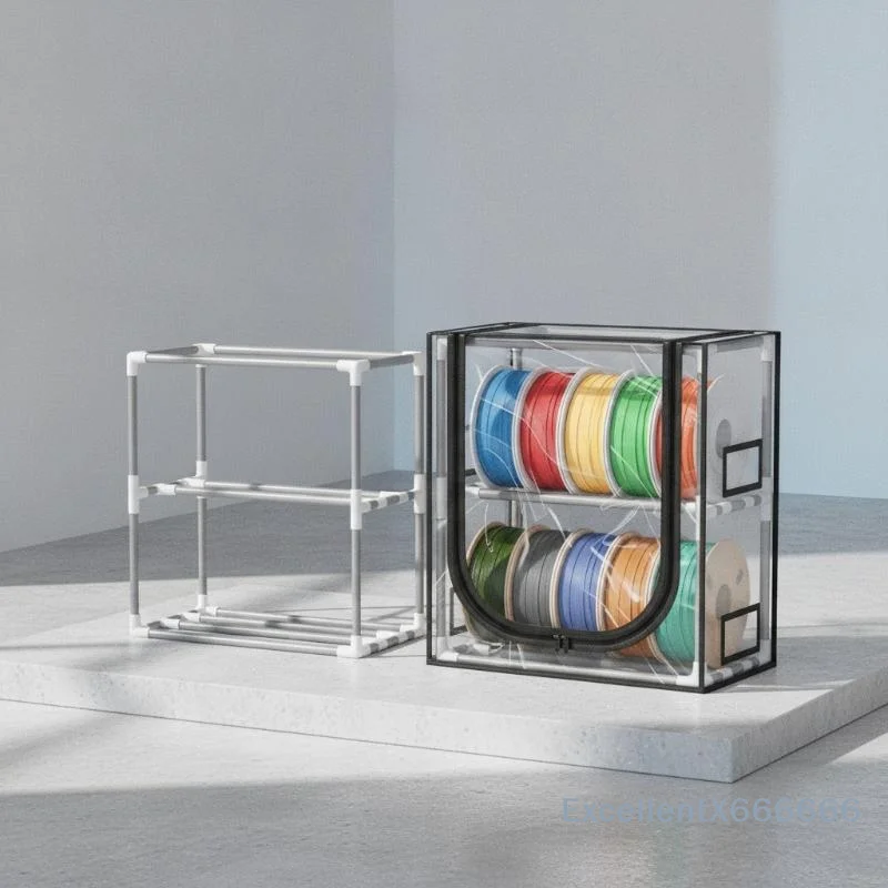 1 Set 2 Tiers Metal Filament Storage Rack With Trans Cover 3D Printer Filament Storage Box Holds Up To 20 Roll