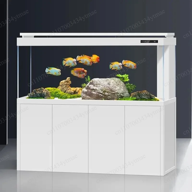 Medium Large Size Living Room Divider Fish Tank Ultra Clear Glass Bottom Filtration No Water Replacement Standing Aquarium