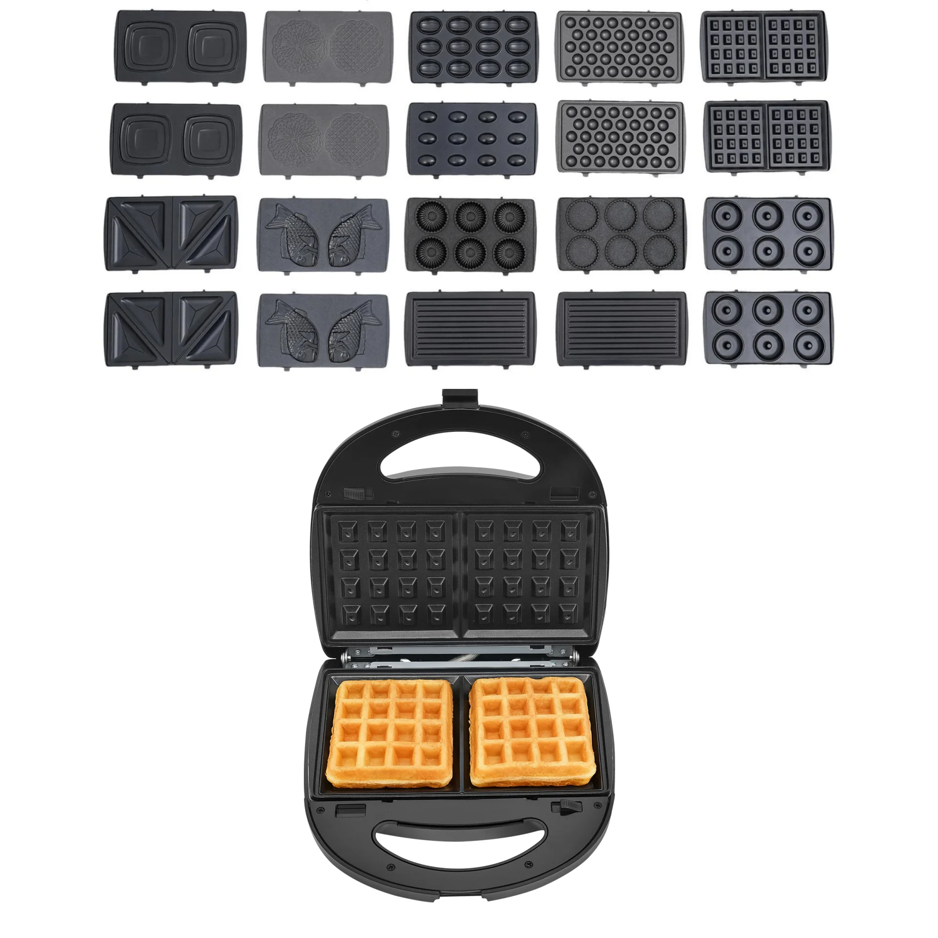 10-in-1 Multifunktionaler Sandwichmaker Frühstücksmaschine mit 10 Abnehmbaren Backplatten 700-800W für Zuhause und Studentenwohnheime