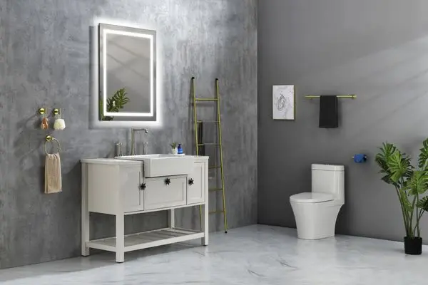 مرآة LED 36*28 للحمام مع أضواء؛ قابلة للتعتيم؛ مضادة للضباب؛ مرآة حمام مضاءة مع زر لمس ذكي؛ وظيفة الذاكرة