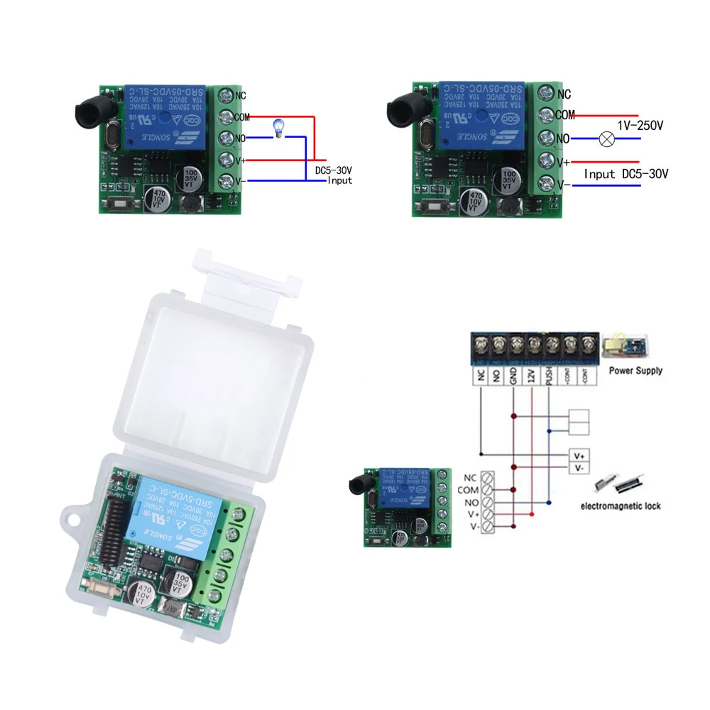 DC 5-30V 5V 12V 24V 433Mhz RF Wireless Remote Control Switch Relay 1CH Receiver Module For LED Door Electromagnetic Lock DIY