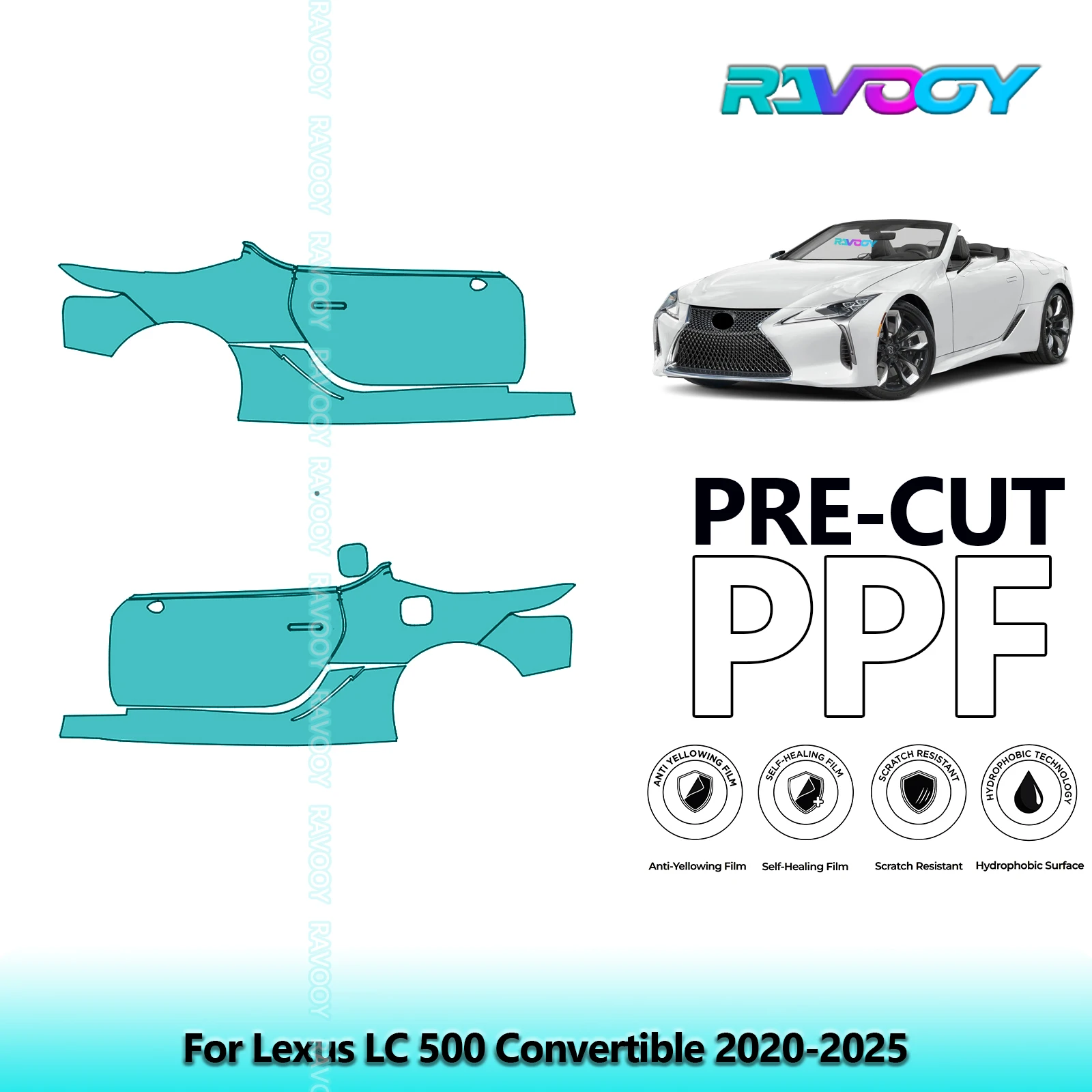 

For Lexus LC 500 Convertible 2020-2025 8.5mil Clear Matte Pre-Cut PPF Door & A/B Pillar Kit TPU Paint Protection Film Set