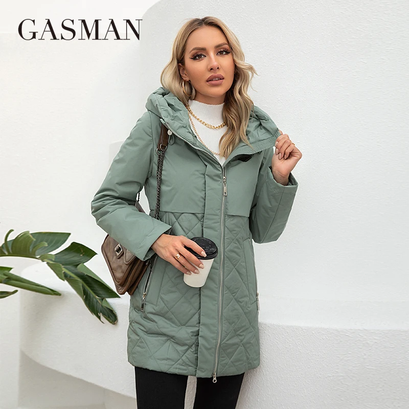 GASMAN New Women Jacket Spring 2023 High-Quality Mid-Length  Women Coat Stitching Hooded Design Windproof Casual parkas 8226