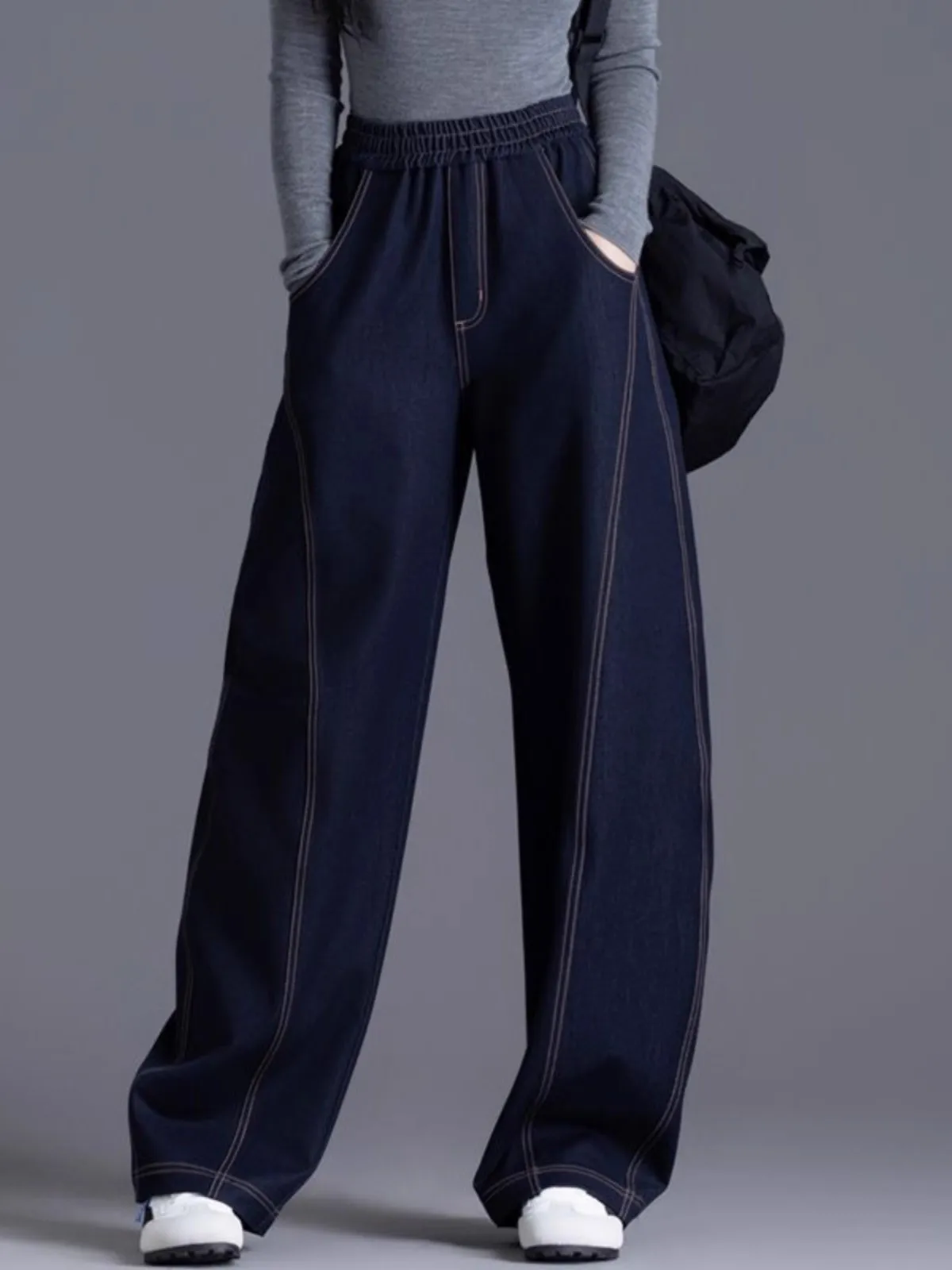 

High Waist Elastic Wide Leg Denim Blue Jeans Loose Banana ape Slimming Scythe Pants Women's Faion Summer 2025 Loose Fit