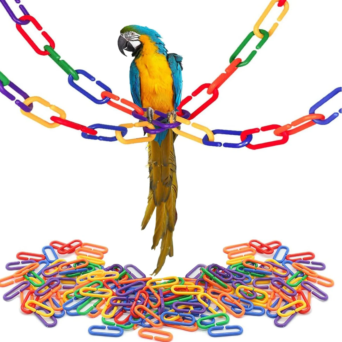 100PCS Rainbow C-Clips Plastic Chain Links Suitable for Sugar Glider, Rat, Parrot, Bird Swing & Climbing Chain Cage Toy Clips