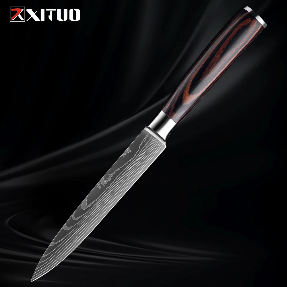 

Utility Knife 5 Inch,Sharp Small Kitchen Knife Damascus lasers Pattern Paring knife Sushi Knife for Home Cooking Meat Cutting