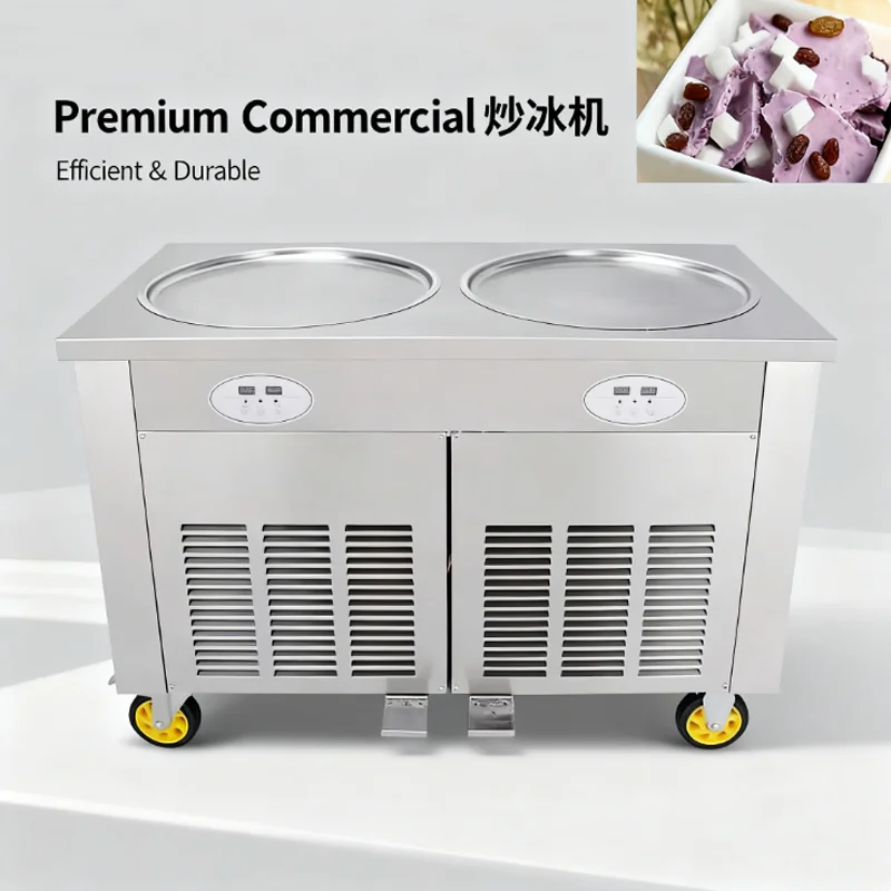 

Настольная машина для жареного мороженого в рулонах, двойная кастрюля из нержавеющей стали, машина для тайского жареного молока, йогурта