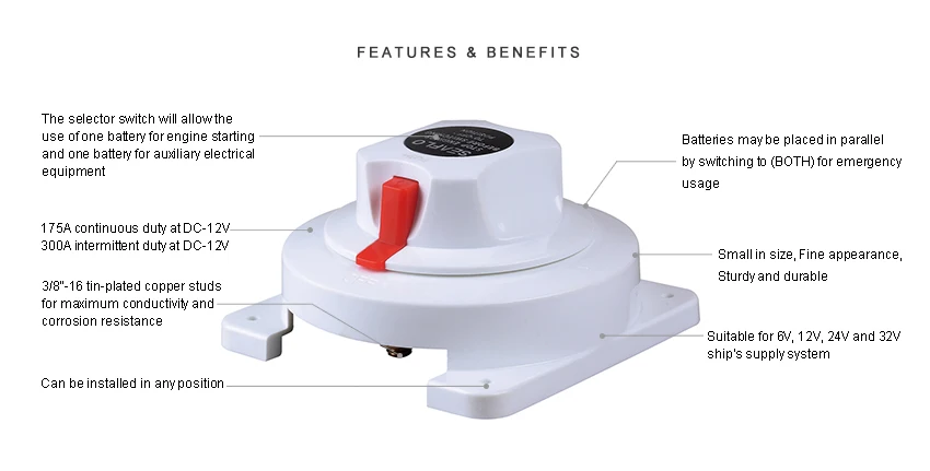 12V Isolatorschakelaar Continu Duty 175A Marine Batterijschakelaar Uitschakelschakelaar