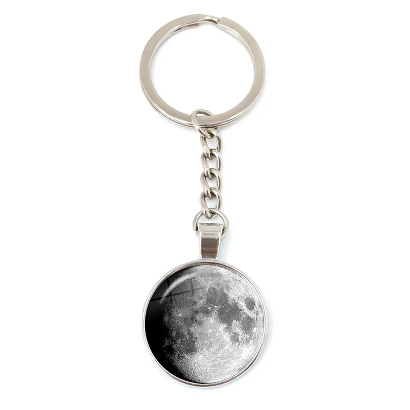 New Phase Of The Moon Pendant Keychain 25mm Glass Cabochon Full Moon Lunar Eclipse Keyring Jewelry for Astronomy Enthusiast Gift