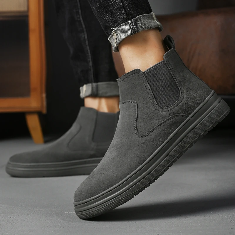 High Quality Suede Leather Boots Daily Platform Ankle Boots Outdoor Casual Comfortable Soft-soled Men\'s Motorcycle Chelsea Boots