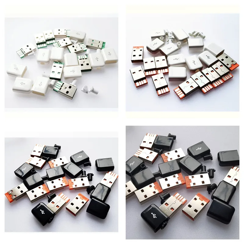 1000pcs High Current 5A Plug USB Connector Male A Kit Black and White High Current Soldering Wire with Housing
