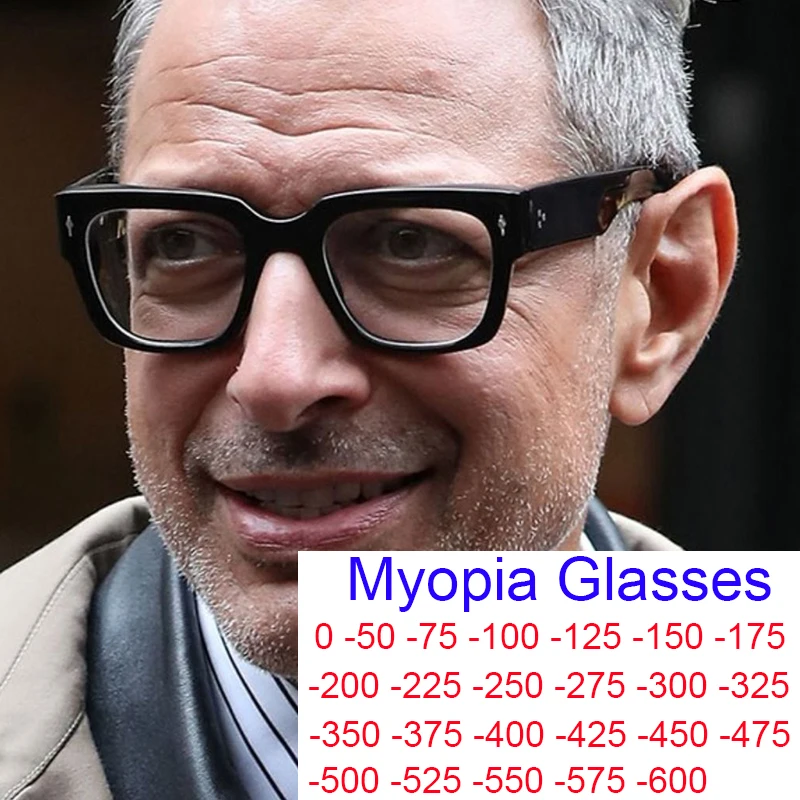 Fashion Men Prescription Myopia Glasses Luxury Brand Black Square Blue Light Blocking Eyewear Male Glasses For Vision 0 To -6.0