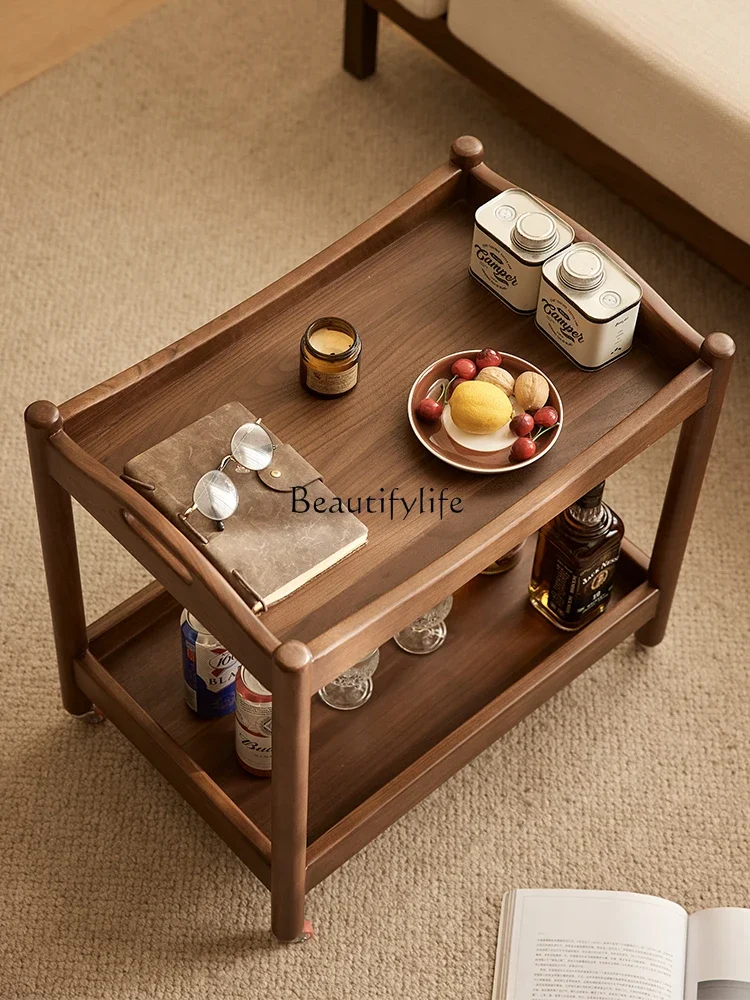 LS 04 حافة الجوز الأسود في أمريكا الشمالية قليلة مع عجلات عربة متنقلة من الخشب الصلب زاوية غرفة المعيشة المنزلية عدد قليل من