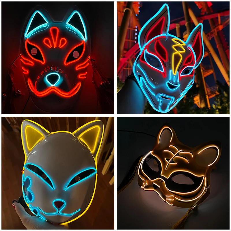 

Halloween Neon Mask Cute Cosplay Fox luminous Mask Glowing Beautiful Fox Mask for women girl Japanese Masquerade props