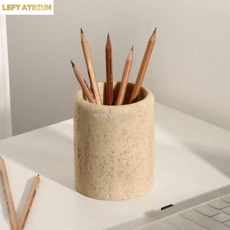 

Wabi-sabi light luxury advanced cave stone pen holder Office desktop storage container simple high-grade decoration pen holder