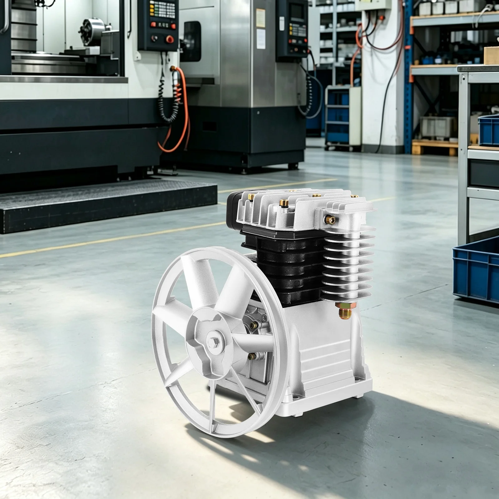 3HP Air Compressor Pump Head with 66Gal/Min Displacement, Single Stage Twin Cylinder Compressor Head for 2.2KW Motor