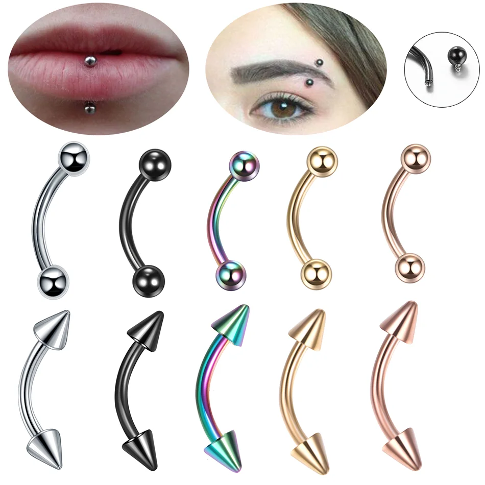 10pcs Stainless Steel Eyebrow Piercing Jewelry For Women Men Curved Barbell Lip Ring Daith Cartilage Helix Rook Earring