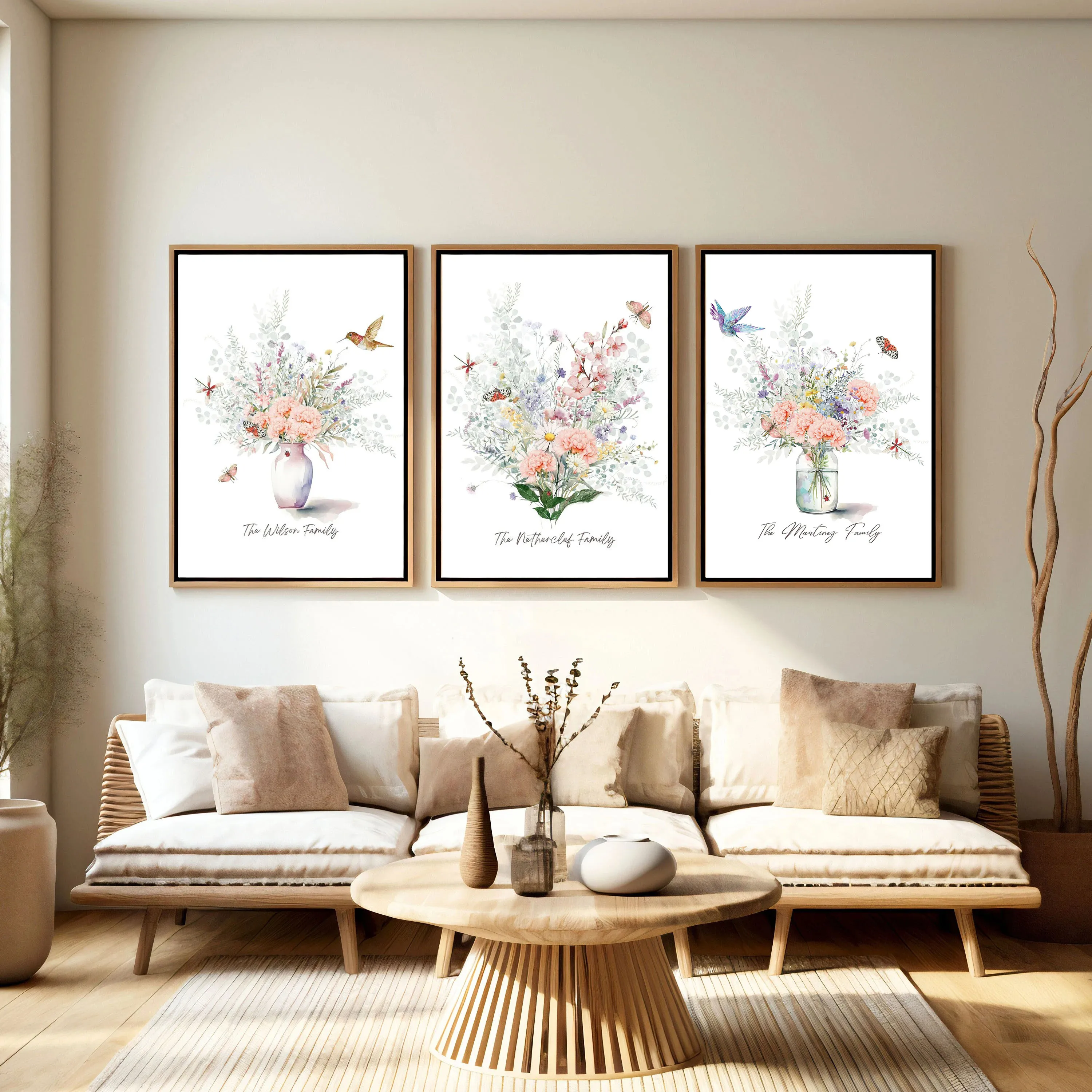 

Personalized watercolor birthday flower prints Family birthday bouquet wall art Anniversary gift Simple home decor Floral poster