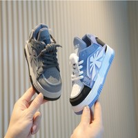 Children's Sports Shoes 2025 Spring New Style Boys' Casual Board Shoes High Top Soft Sole Girls' White Shoes Blue Gray Off White