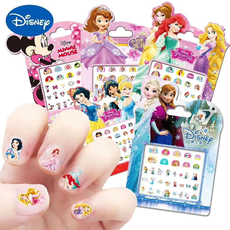 Disney-adesivos de unhas congeladas, 1 parte, princesa elsa, anna, maquiagem, brinquedos, figura de ação anime, disney, mickey, minnie, diy,