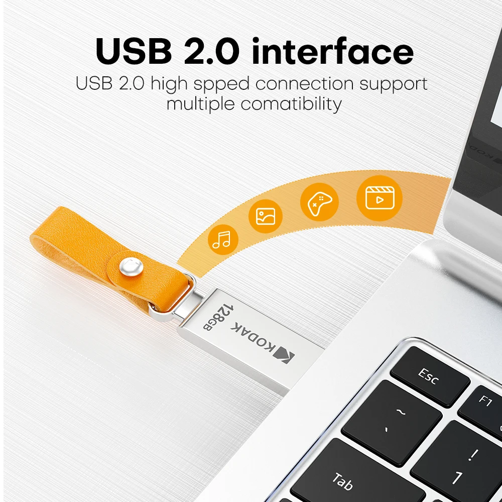 KODAK K122 Mini unità flash USB in metallo Cordino per chiavi Pen Drive USB 2.0 Thumb Drive 32 GB 64 GB per laptop per auto Destops MacBook