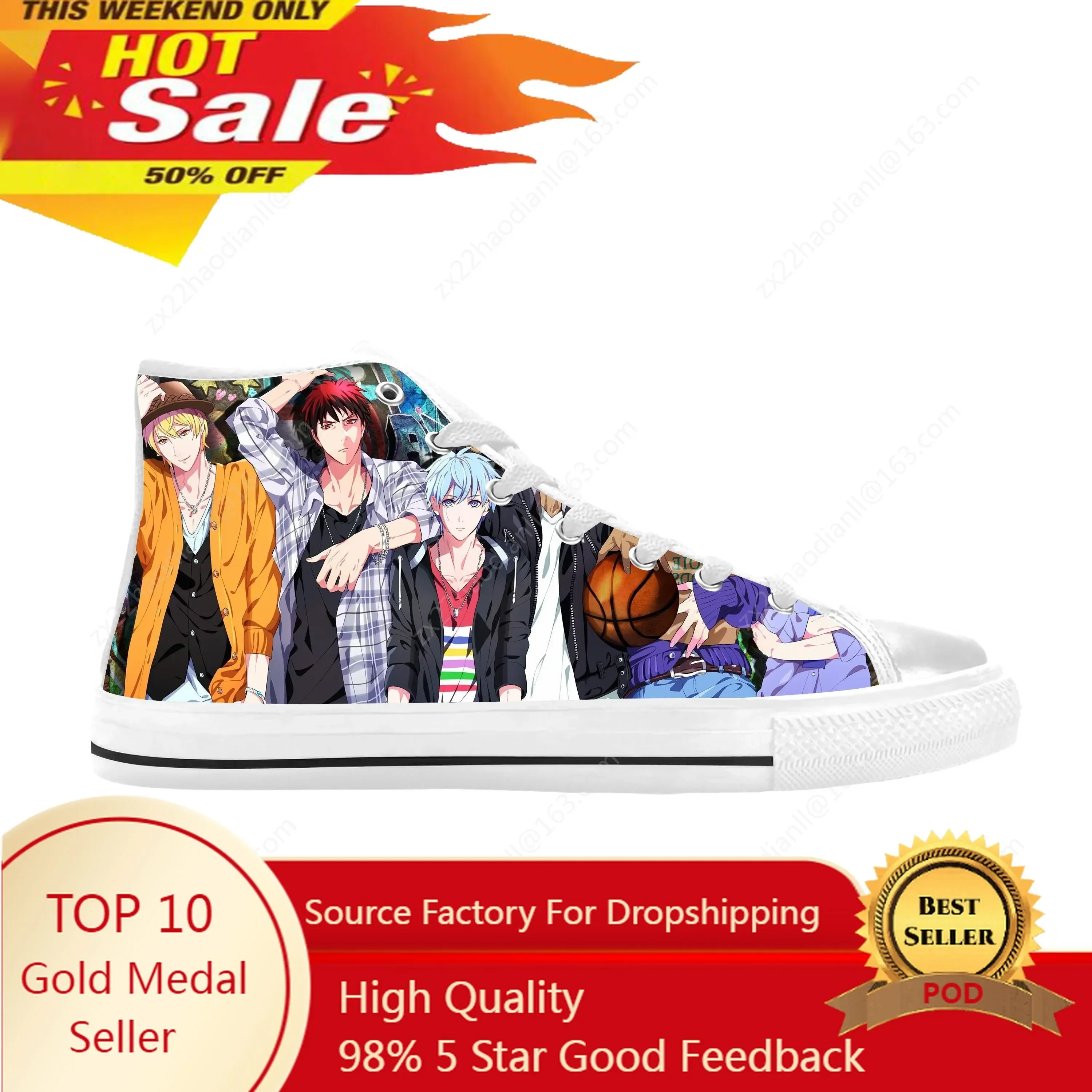Japanese Anime Manga Kuroko No Basket Basketball Casual Cloth Shoes High Top Comfortable Breathable 3D Print Men Women Sneakers