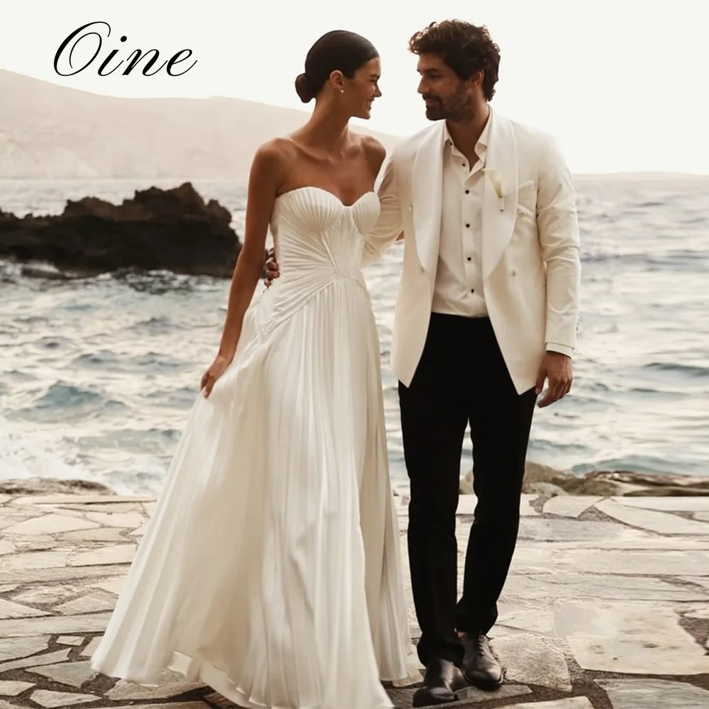 Oine 2026 Pleated Sweetheart Neckline Wedding Dress Romantic Simple A Line Bride Wear Pearls Fitted Waist Customized Bridal Gown