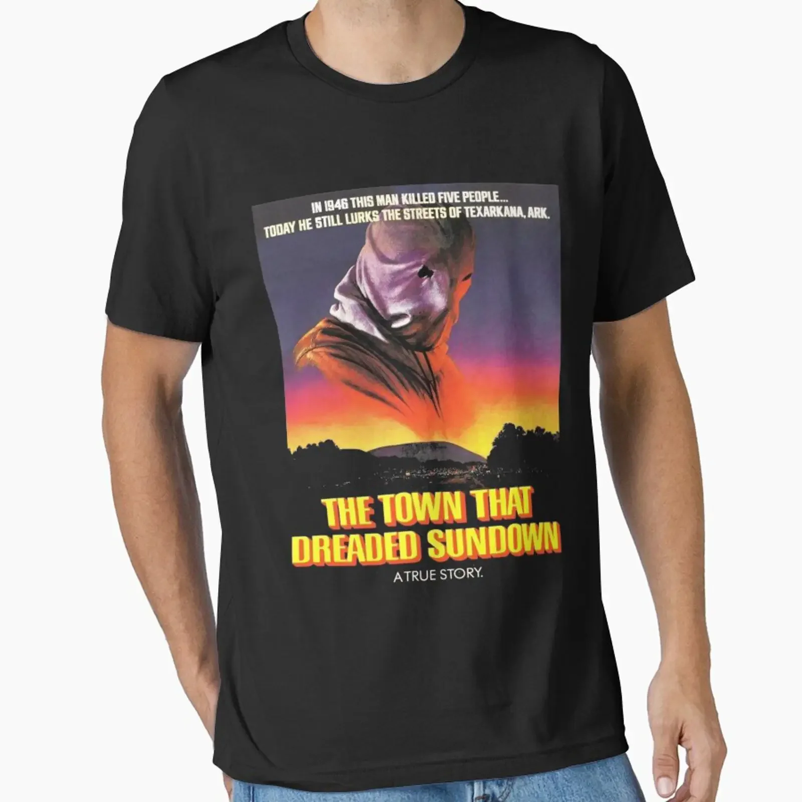 The Town That Dreaded Sundown 1976 Horror Movie Poster T Shirt Vintage VHS Style Limited Edition Casual Top for Fans vintage