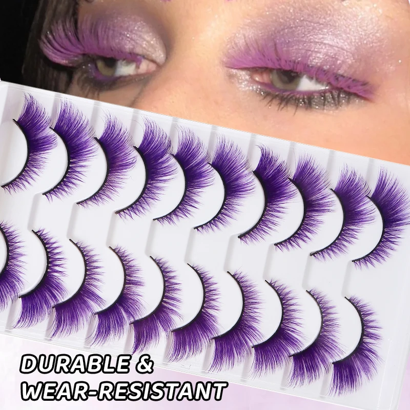 DINGSEN Bunte Wimpern, künstliche Wimpern, DIY-Wimpern, blau, rot, rosa, farbige Wimpern, falsche Wimpern, natürliche Streifenwimpern, Cosplay – Detail 4