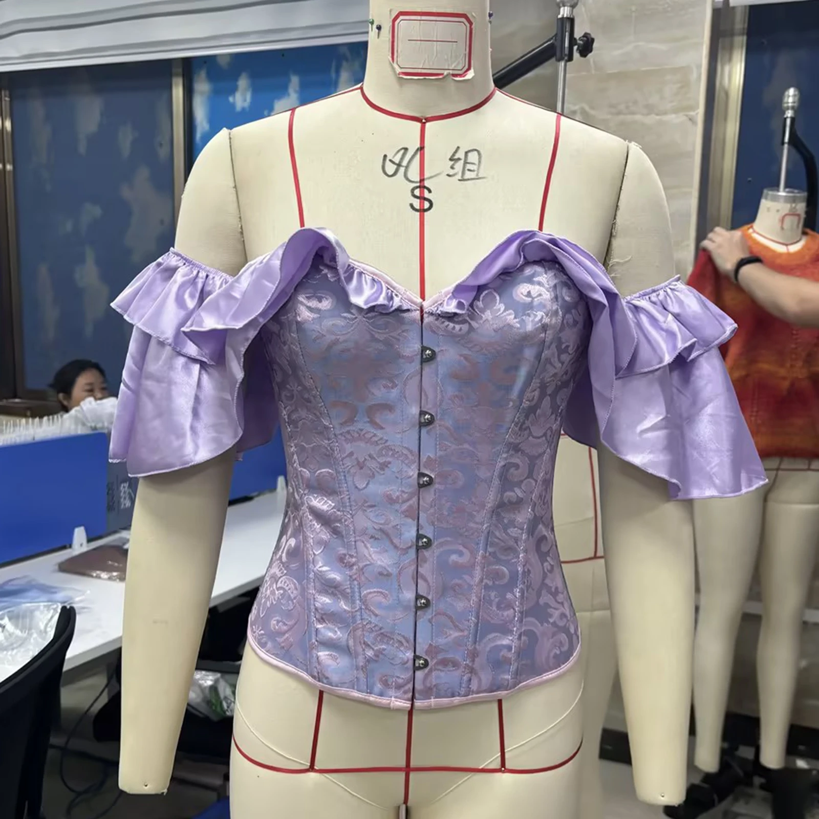 مشد نسائي بوستير بأزرار سفلية من الخلف مكشكش مكشوف الأكتاف لقضاء عطلة الشاطئ وحفلات الصيف والنشاط الخارجي ملابس الشارع