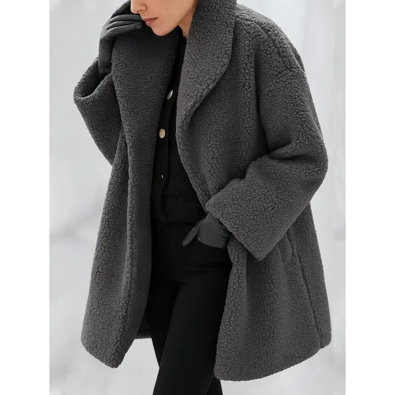 Women's Casual Lapel Long Sleeve Cardigan Long Multicolor Women's Plush Windbreaker Jacket