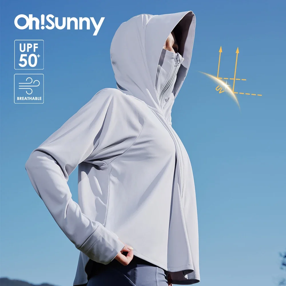 OhSunny Women Clothing Anti-UV Coats Hooded Sun Protection with Strip Loose Breathable Long Sleeve Sport Cycling Clothes