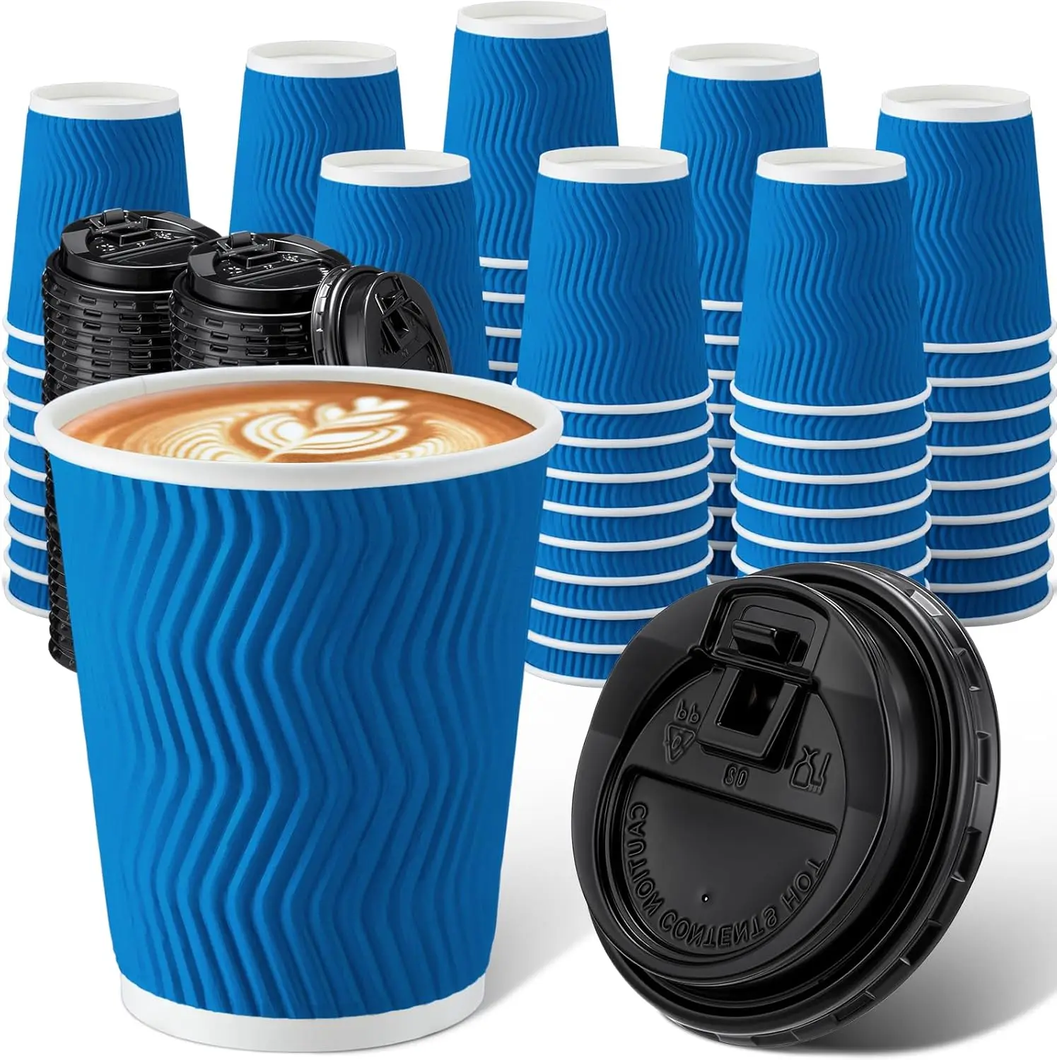

140 Set 8 oz Coffee Cups with Lid Disposable Corrugated Paper Cup Bulk Water Mug Suitable for Coffee, Cocoa, Juice, Drin