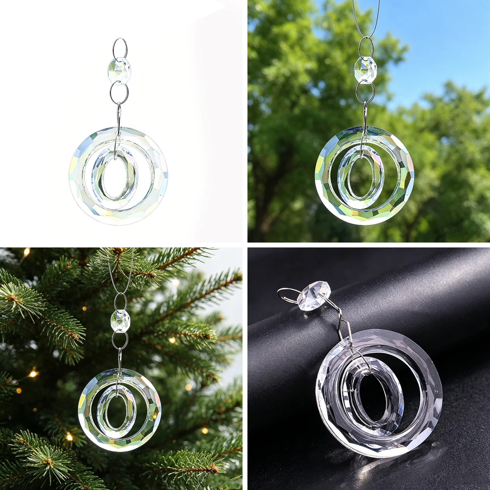 

Crystal Suncatcher Ring Ornament Nested Hoops Hanging Prism Window Decor Light Catcher for Home Garden Christmas Gift for Women