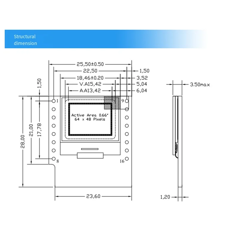 ABGN 0.66인치 백색 OLED 디스플레이 64X48 16핀 SSD1306 드라이브 화면 보드 없음