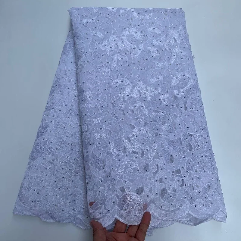 

5 Yard Hot Organza French Lace With Sequins African Tulle Cord Guipure Lace Net Embroidered Fabric For Wedding Party PSJF92502