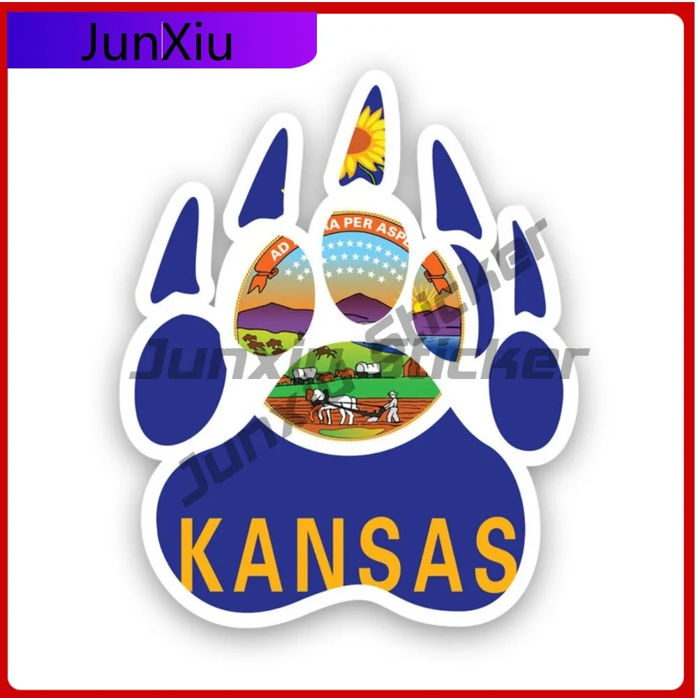 

Kansas State Bear Print Shaped Sticker Creative Decals Grizzly Track Tracks Polar Outdoors Explore Hiking Camping State Flag