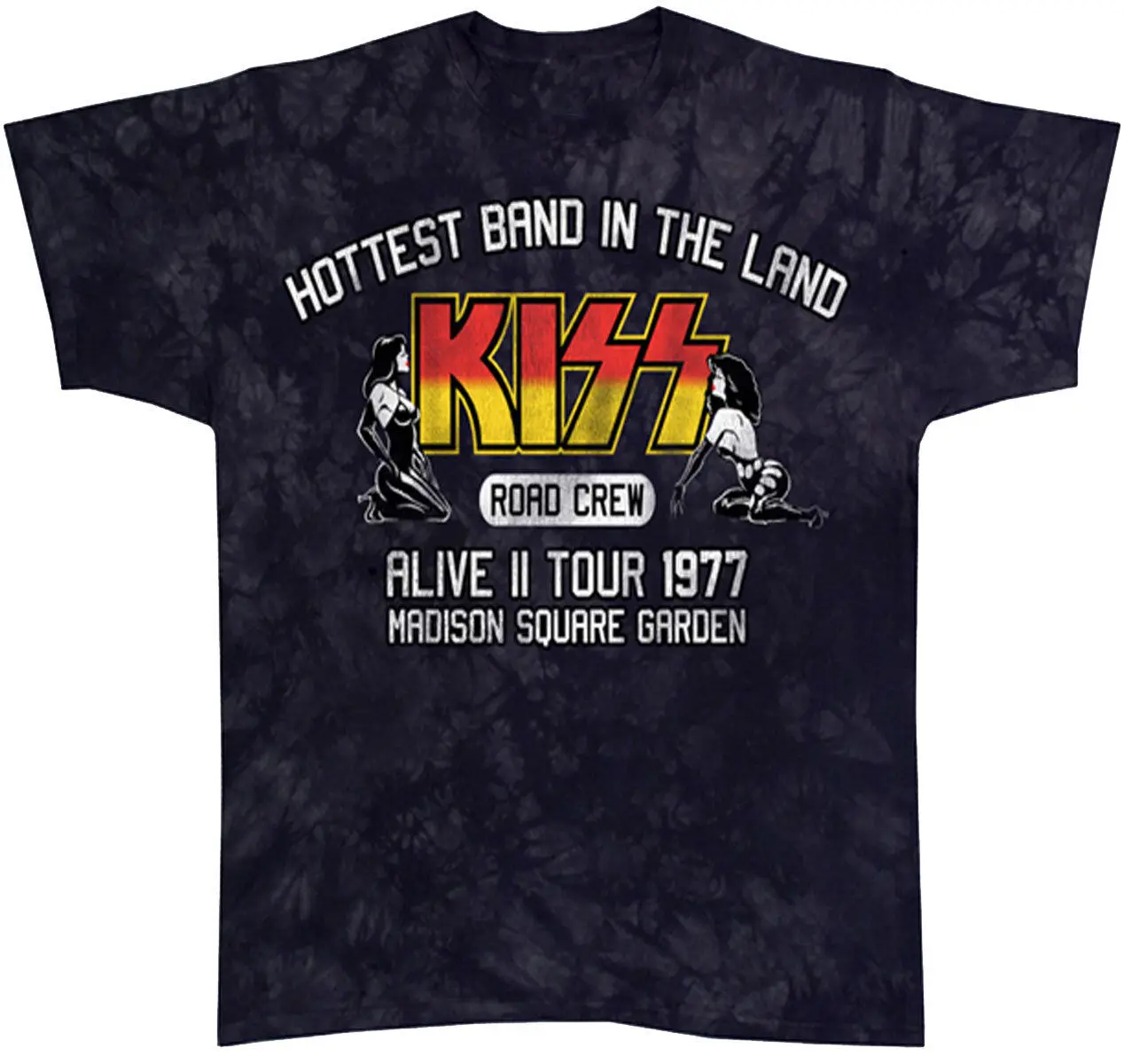 Official Kiss Road Crew 77 Tie Dye Adult T-Shirt -Hard Rock Band Gene Paul Tee Men's Clothing Short Sleeve Tops