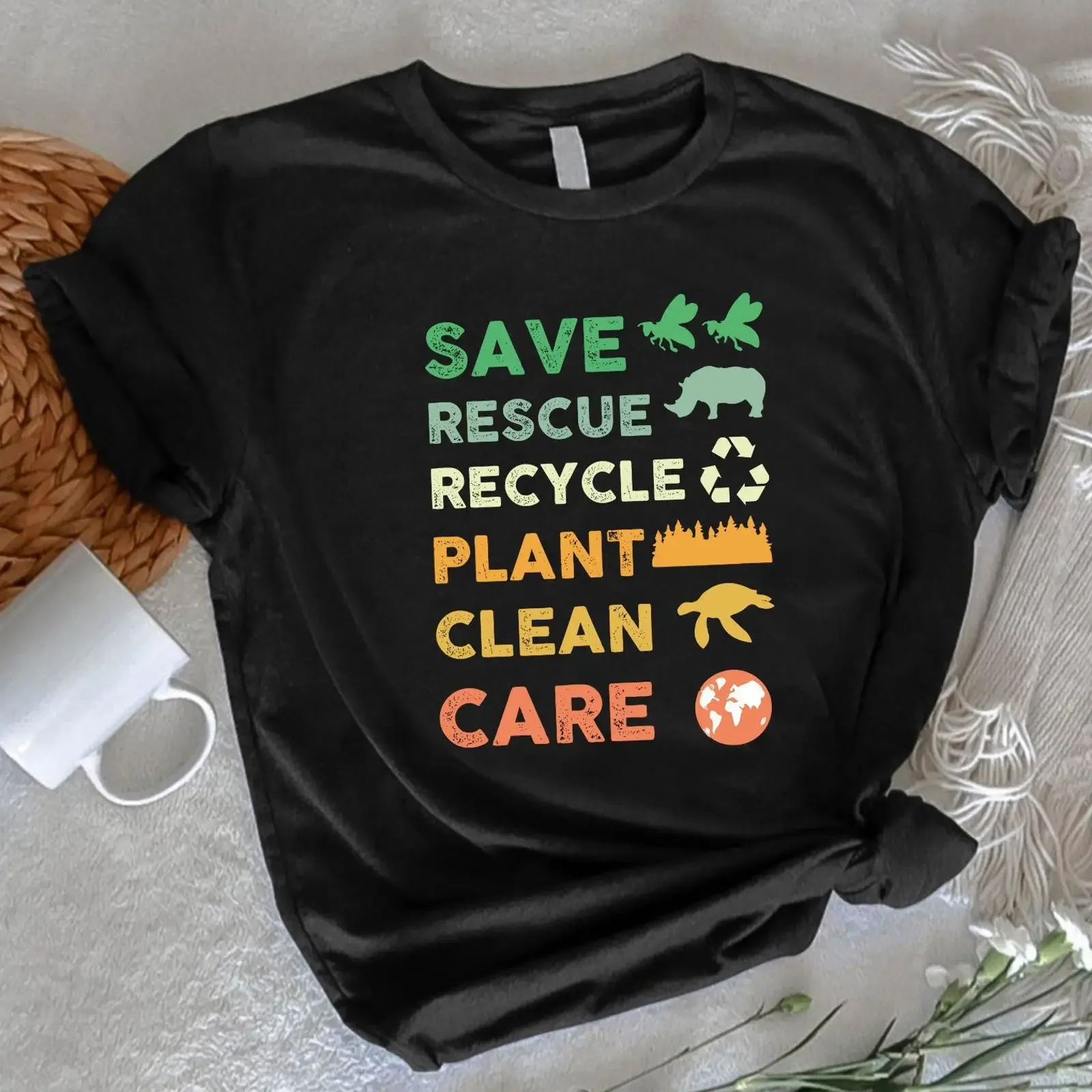 Eco Friendly Earth Day T Shirt Nature Lover Environmental Activist Apparel vintage Washed streetwear Top For Everyday Wear