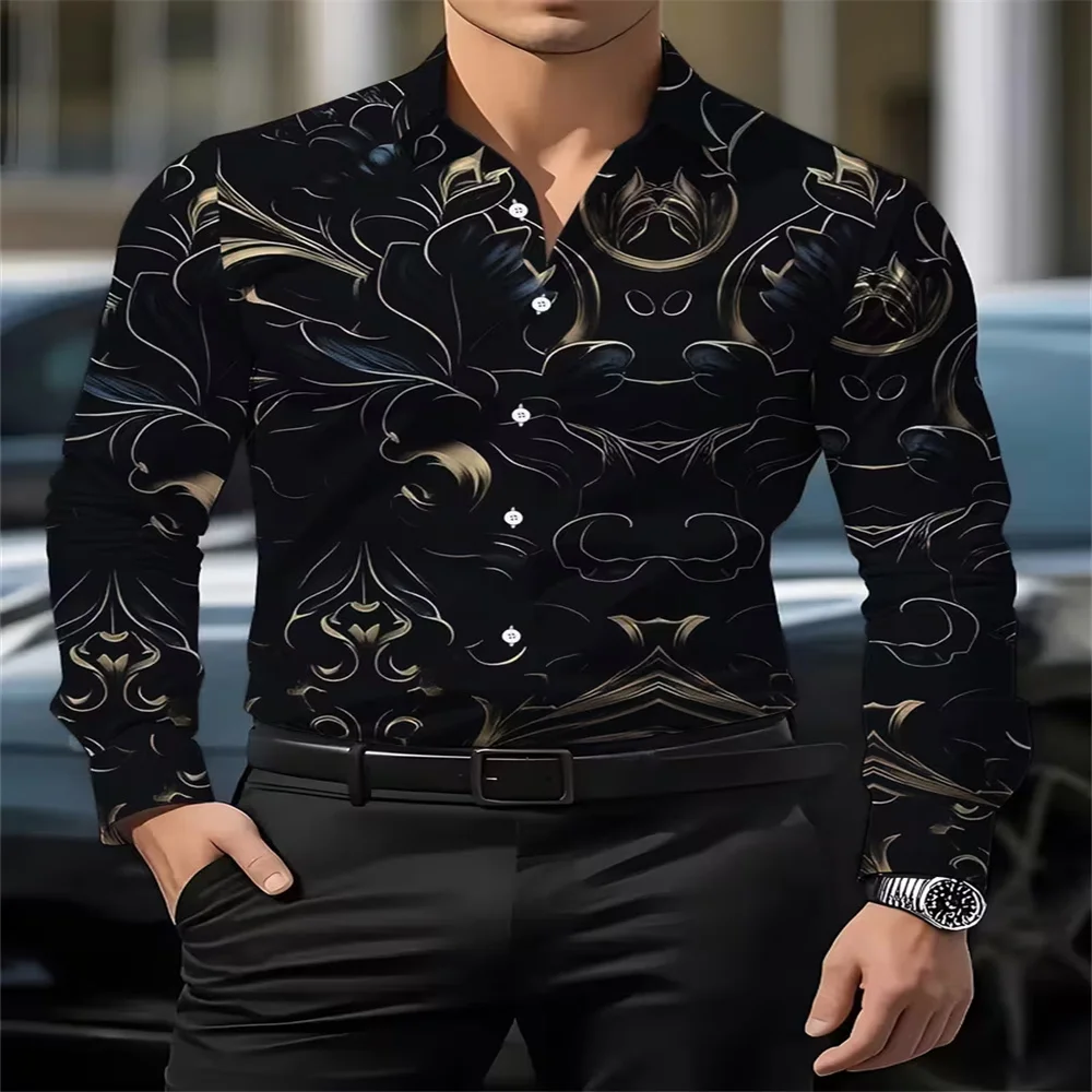 2026 Men's Stretch Fabric Long-Sleeve Shirt, High-Definition Floral Pattern 3D Print Shirt, Hawaiian Beach Vacation Wedding Men'