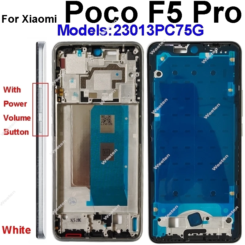 Middle Frame Housing For Xiaomi Poco F5 Poco F5 Pro Middle Frame Holder Cover with Lens Frame Volume Key Replacement Parts