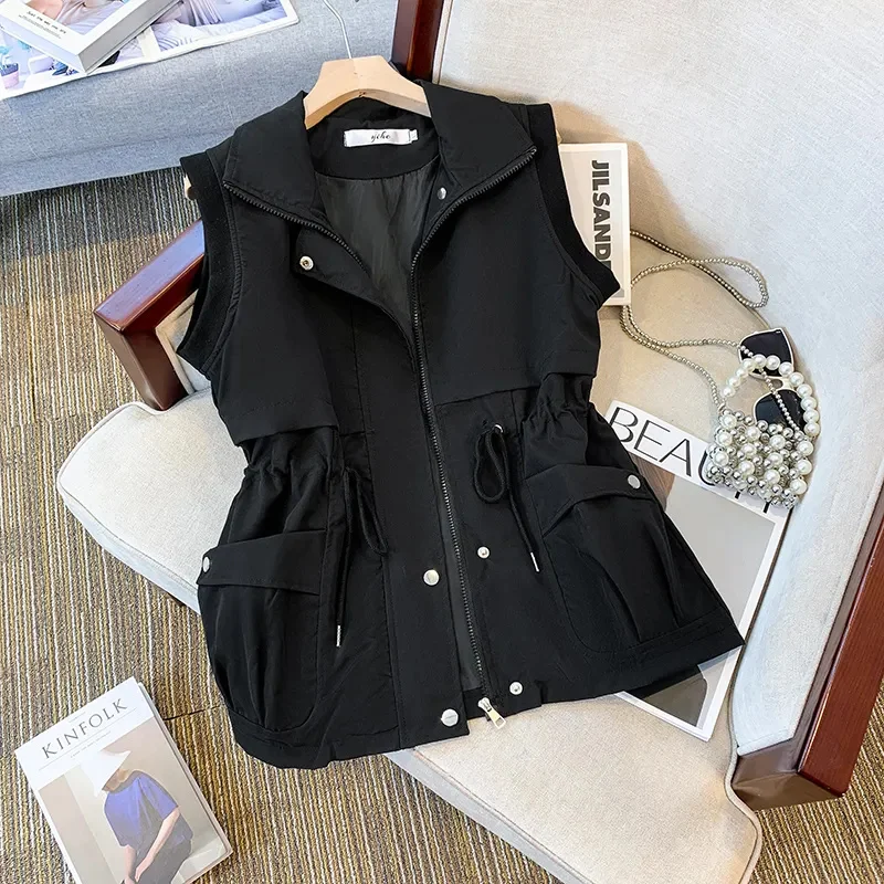 

Spring Autumn Women's Vest New Fashion Solid Color Sleeveless Jacket Zipper Waistcoat Female Casual Top Chaleco Mujer Outerwear