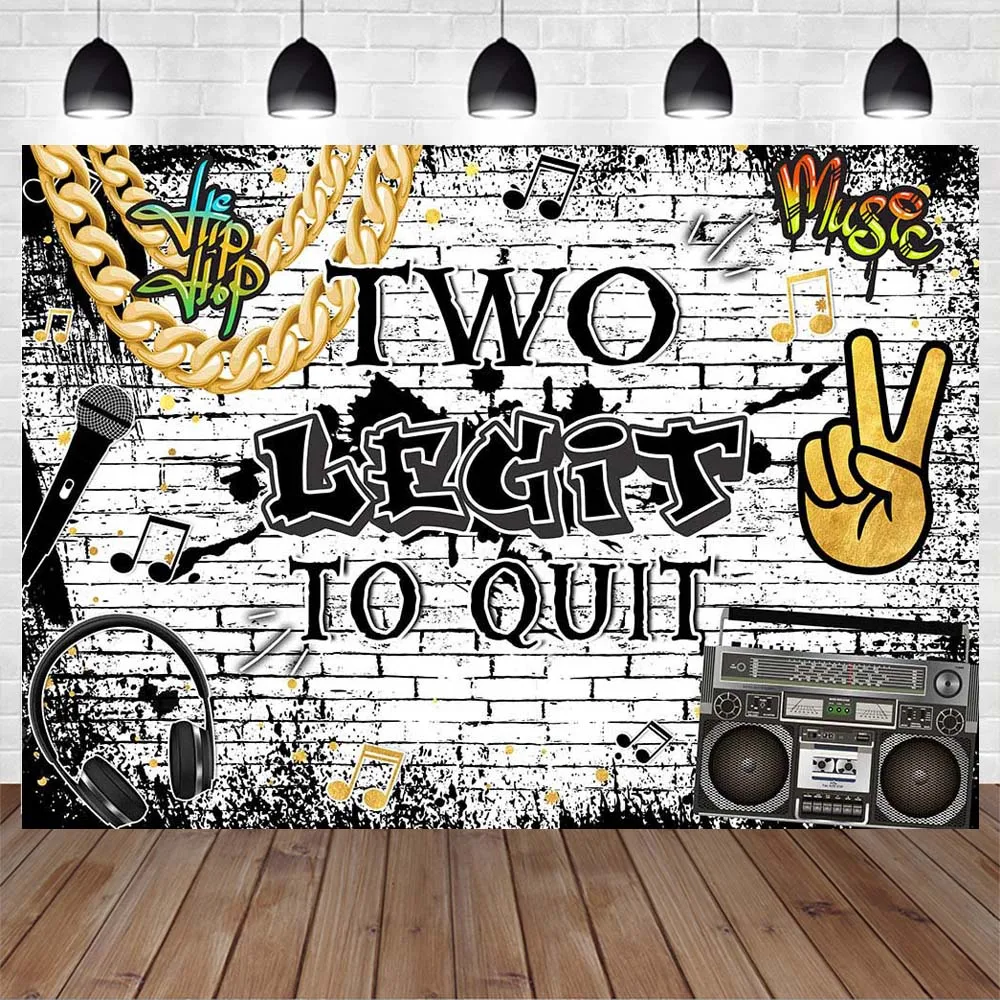 Mocsicka 2 LEGIT 2 QUIT Boy 2nd Birthday Backdrop White Brick Wall Hip Hop Retro Photography Background Kid Birthday Party Decor