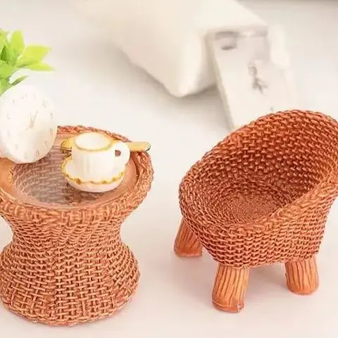 

3 шт., мебель для кукольного домика, имитация бамбукового круглого стола, стула, модель, миниатюрное украшение для сцены, мини-ремесленный подарок