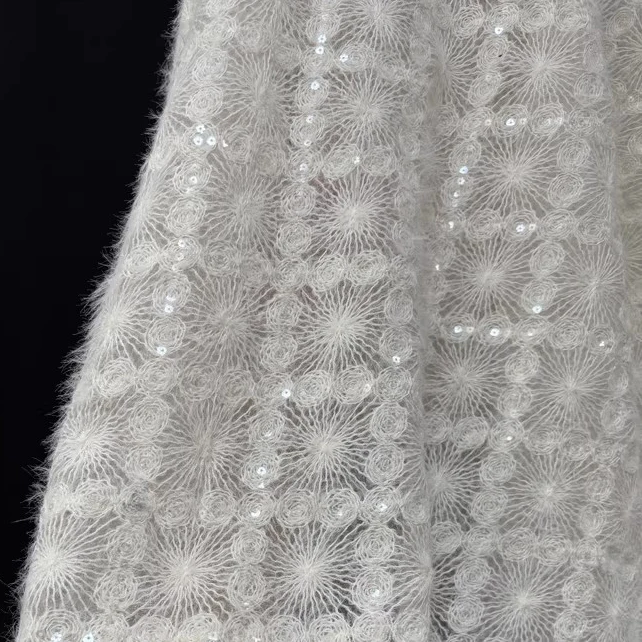 

1yard Circle embroidery diamond grid tissu Creative clothing designer matirial fabric for dress Mohair lace fabric for clothing