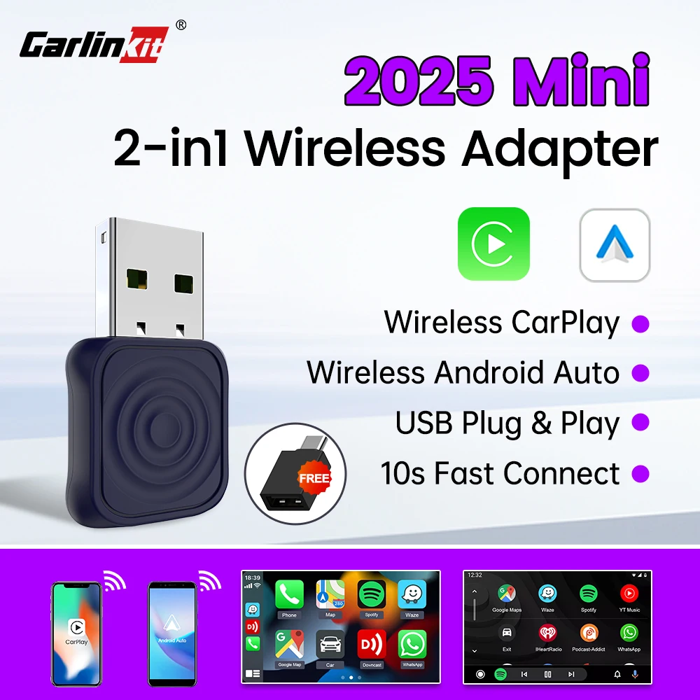 

Carlinkit Wireless CarPlay Adapter Wireless Android Auto Adapter 2 in 1 Auto Connect for Mazda Subaru Citroen Audi Mercedes Kia