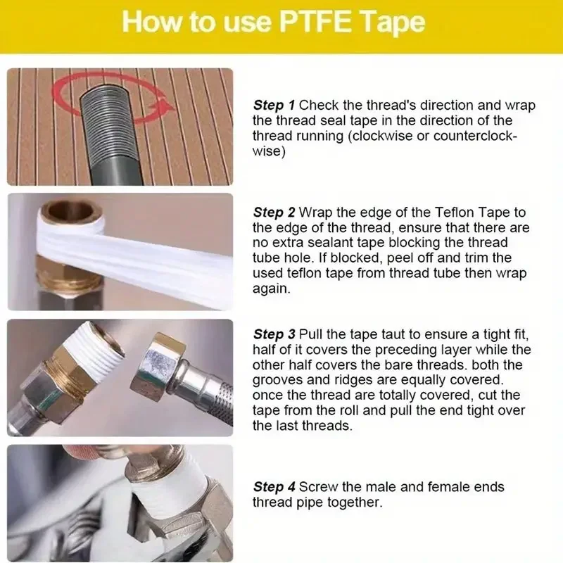 PTFE Water Pipe Tape Oil-free Sealing Tape Fitting Thread Seal Tape White Pipe Thread Seal Raw Material Tape Home Essential