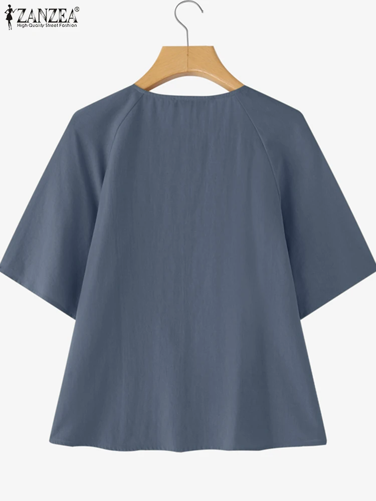 ZANZEA Summer Shirts Women Loose Cotton Tops 2025 Fashion Tunic O Neck Short Sleeve Femininas Casual Buttons Tunic Oversized
