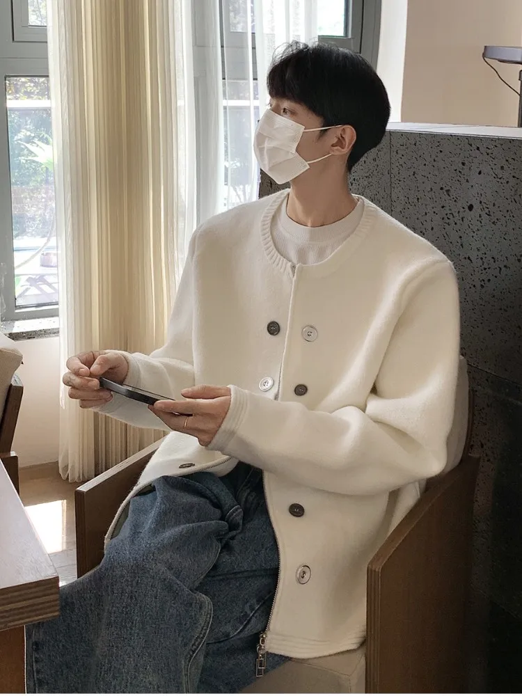 

Мужской вязаный кардиган на двух пуговицах, осенне-зимний, в стиле ретро, японский свободный крой, повседневная вязаная одежда